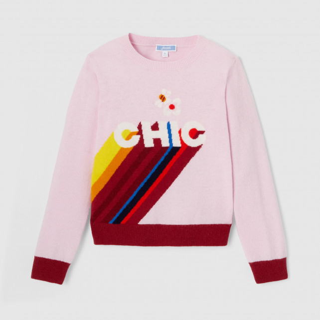 Meiteņu džemperis ar krāsainu, austu rakstu